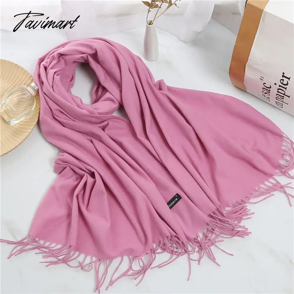 Winter Women Cashmere Scarves Solid Color Lady Thicken Warm Pashmina Shawl Tassel Scarves Versatile Fashion Female Long Scarves