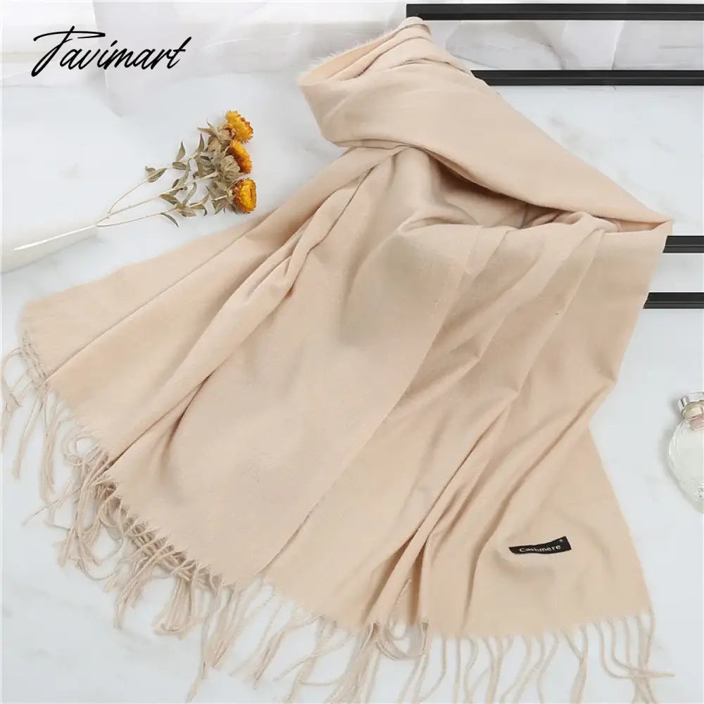 Winter Women Cashmere Scarves Solid Color Lady Thicken Warm Pashmina Shawl Tassel Scarves Versatile Fashion Female Long Scarves