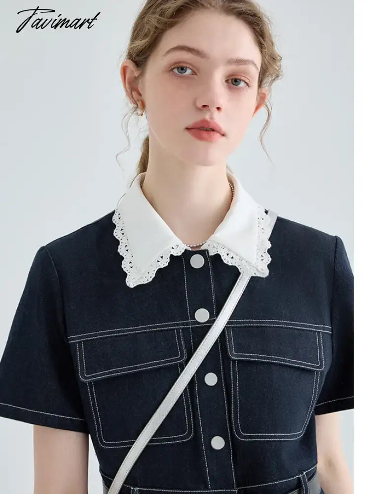 Woman Dress Y2k Cowboy Dress Spring Female French Lace Doll Collar Shirt Summer Dress Women Long Dresses for Women Mini Dress