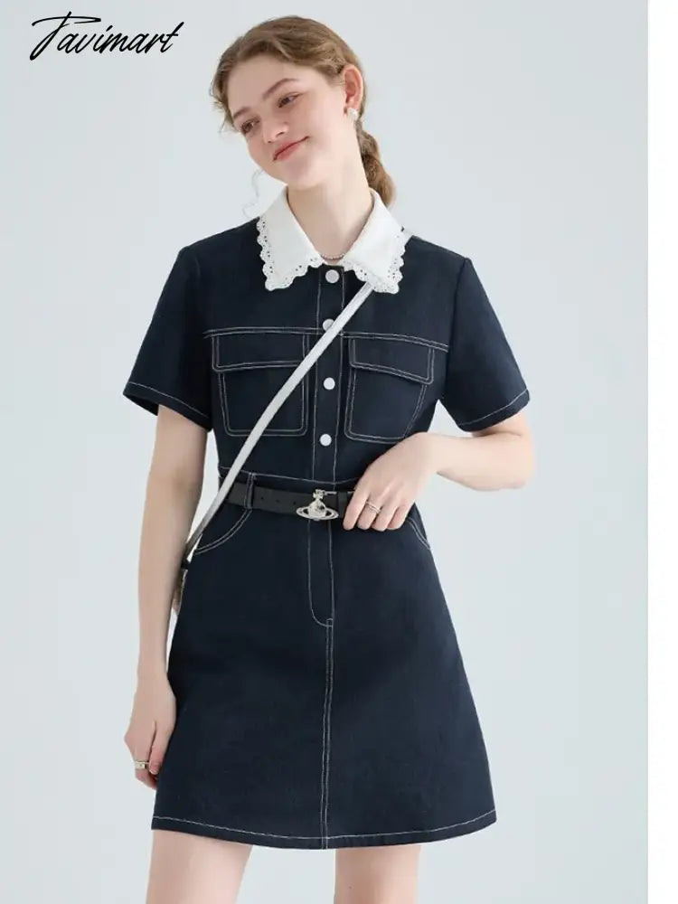 Woman Dress Y2k Cowboy Dress Spring Female French Lace Doll Collar Shirt Summer Dress Women Long Dresses for Women Mini Dress