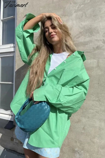 Woman Long Sleeve Loose Green Shirt S M L Pink blue