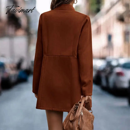 Women Autumn Fashion Solid Color Wool Jackets Retro Long Sleeve Stand Collar Cardigan Jacket Casual Commuter Office Ladies Coats