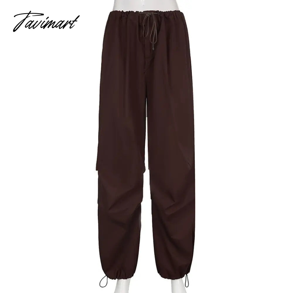 Women Baggy Low Rise Cargo Pants Leg Parachute Joggers Drawstring Long Streetwear Trousers
