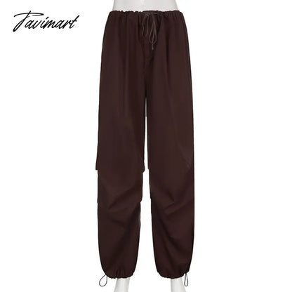 Women Baggy Low Rise Cargo Pants Leg Parachute Joggers Drawstring Long Streetwear Trousers