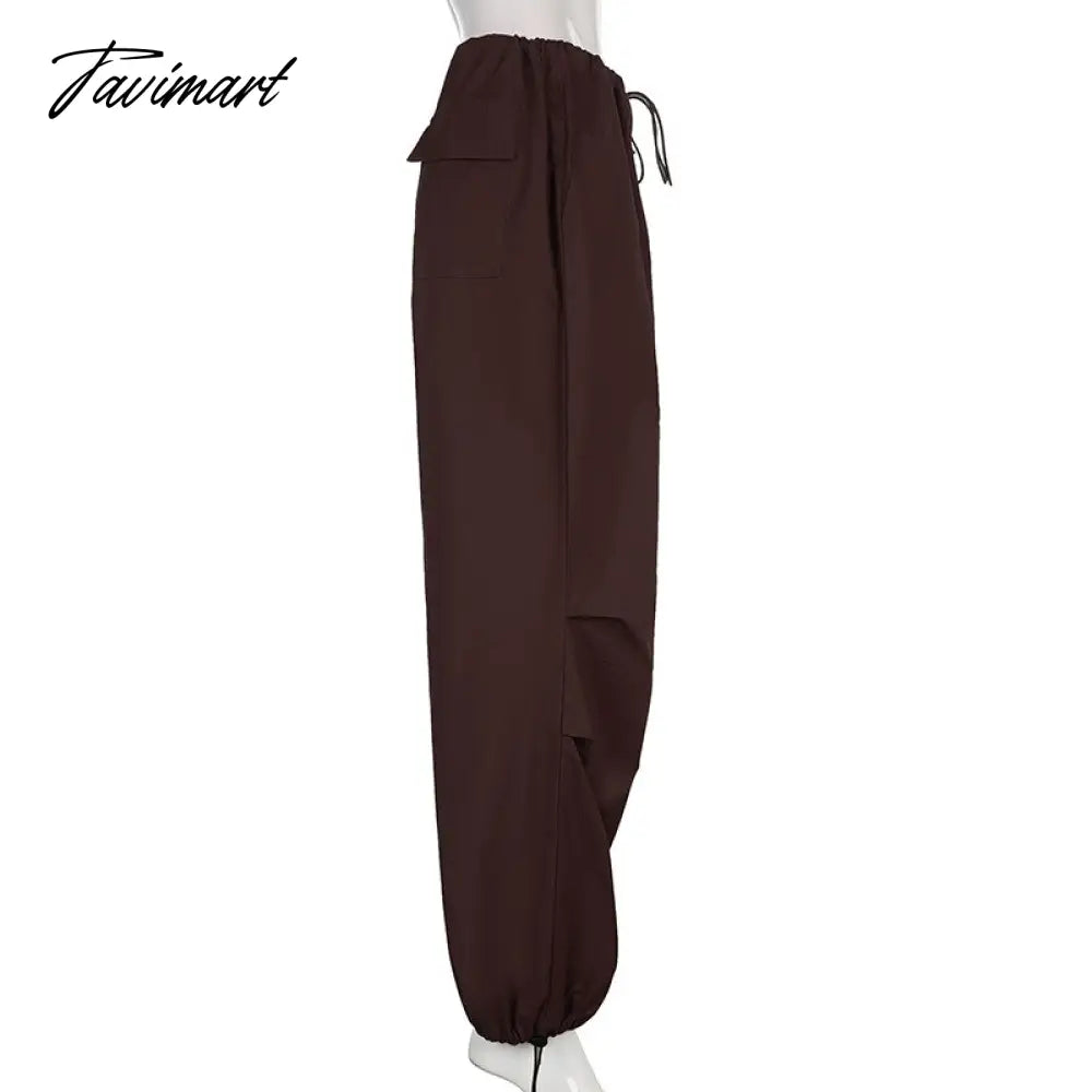 Women Baggy Low Rise Cargo Pants Leg Parachute Joggers Drawstring Long Streetwear Trousers