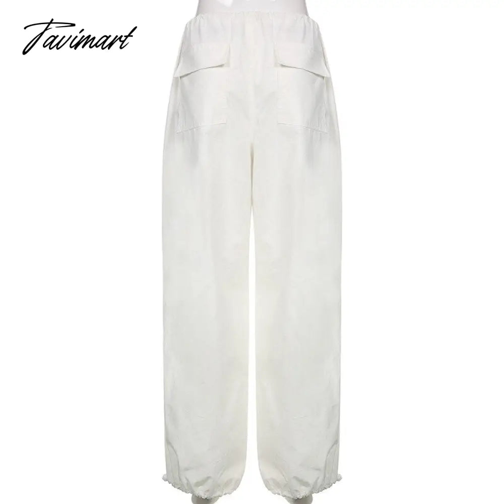Women Baggy Low Rise Cargo Pants Leg Parachute Joggers Drawstring Long Streetwear Trousers