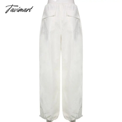 Women Baggy Low Rise Cargo Pants Leg Parachute Joggers Drawstring Long Streetwear Trousers