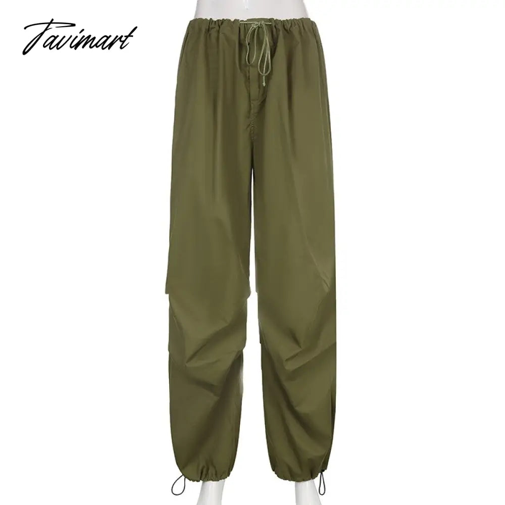 Women Baggy Low Rise Cargo Pants Leg Parachute Joggers Drawstring Long Streetwear Trousers