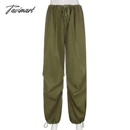 Women Baggy Low Rise Cargo Pants Leg Parachute Joggers Drawstring Long Streetwear Trousers
