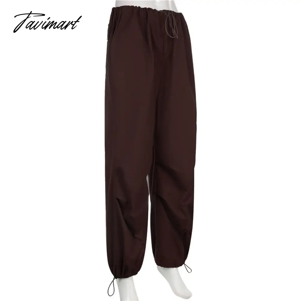 Women Baggy Low Rise Cargo Pants Leg Parachute Joggers Drawstring Long Streetwear Trousers