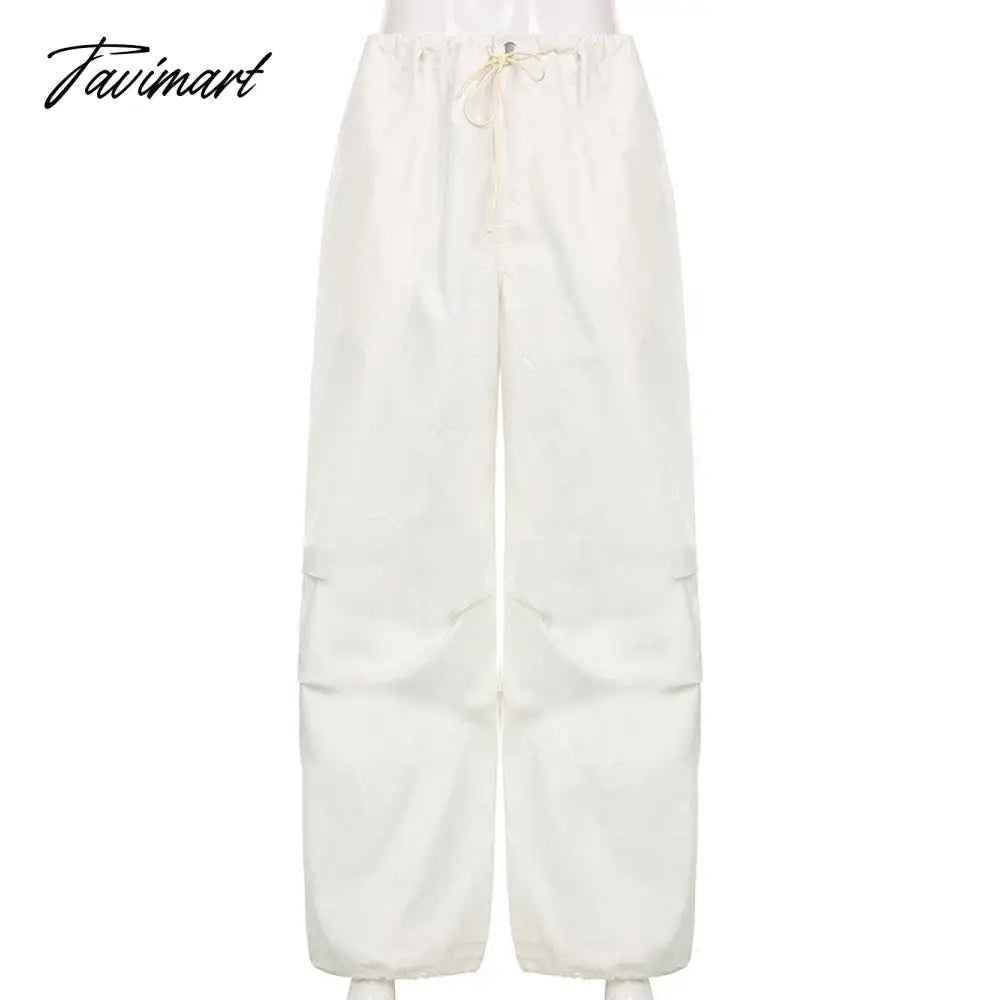 Women Baggy Low Rise Cargo Pants Leg Parachute Joggers Drawstring Long Streetwear Trousers