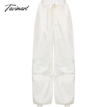 Women Baggy Low Rise Cargo Pants Leg Parachute Joggers Drawstring Long Streetwear Trousers