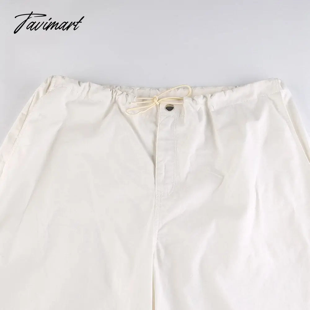 Women Baggy Low Rise Cargo Pants Leg Parachute Joggers Drawstring Long Streetwear Trousers
