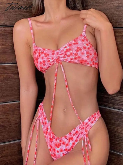 Women Bikini Set Polka Dot Print Sexy Drawstring Push Up Bikinis Summer Girls Swimswear Suits Beachwear Bañador Mujer