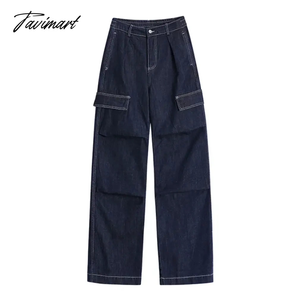 Women Blue Jeans Solid Vintage Straight Baggy Pants Chic Design Streetwear Fashion Y2K Style Denim Summer NEW Wide Leg Trouser