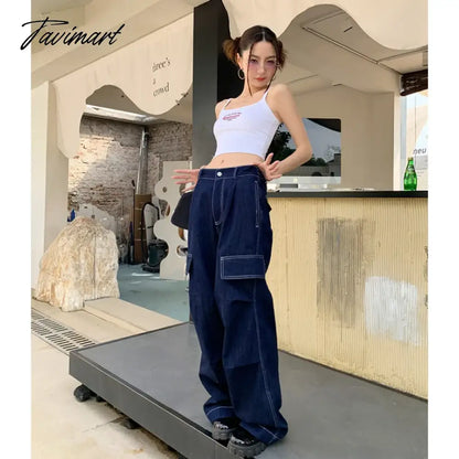 Women Blue Jeans Solid Vintage Straight Baggy Pants Chic Design Streetwear Fashion Y2K Style Denim Summer NEW Wide Leg Trouser