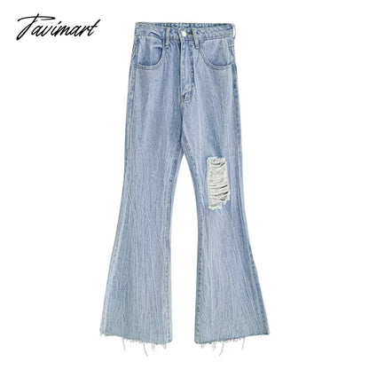 Women Blue Jeans Worn-out High Waist American Street Wide Leg Pants Fashion Hip Hop Vintage Straight Y2K Style Autumn Trousers