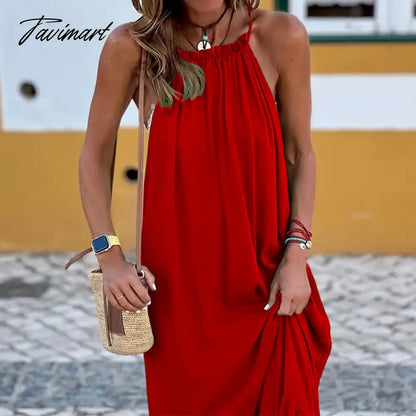 Women Casual Off Shoulder Bohemian Beach Dress Ladies Loose Ruffles Maxi Dress Summer Solid Halter Big Hem Vintage Dresses