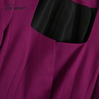 Women Chic Fashion Double-Fabric Playsuits Vintage Square Collar Three Quarter Pleated Sleeve Female Jumpsuits Women