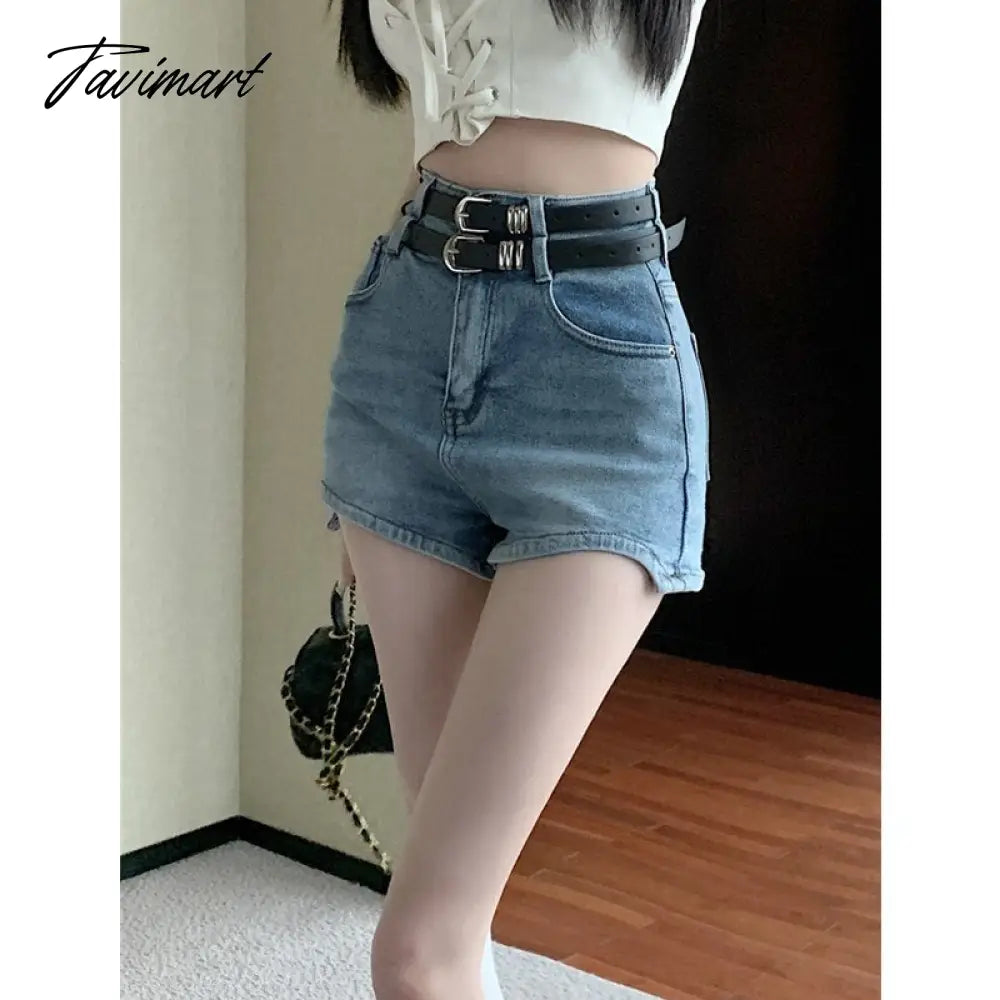 Women' Clothing American Denim Self Cultivation Shorts Design Hot Pants Double Waistband Loose Sexy Small Straight Leg Pants