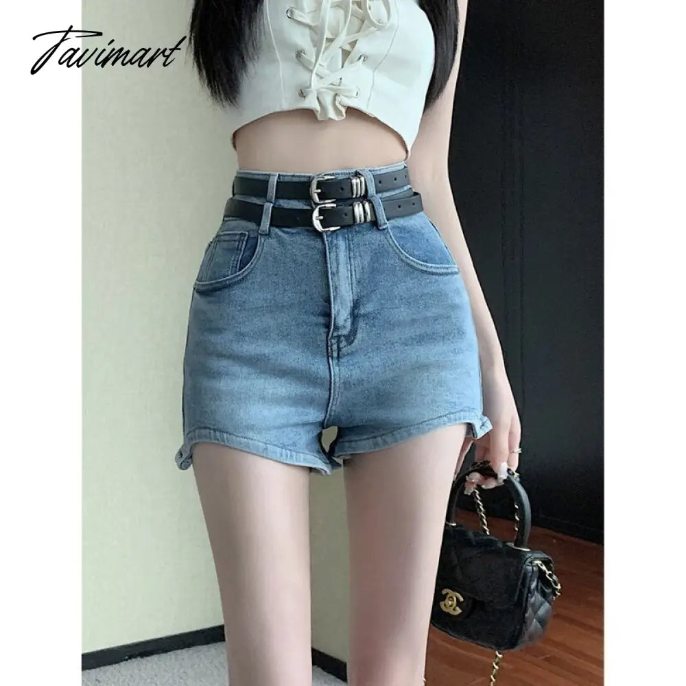 Women' Clothing American Denim Self Cultivation Shorts Design Hot Pants Double Waistband Loose Sexy Small Straight Leg Pants