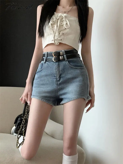 Women' Clothing American Denim Self Cultivation Shorts Design Hot Pants Double Waistband Loose Sexy Small Straight Leg Pants