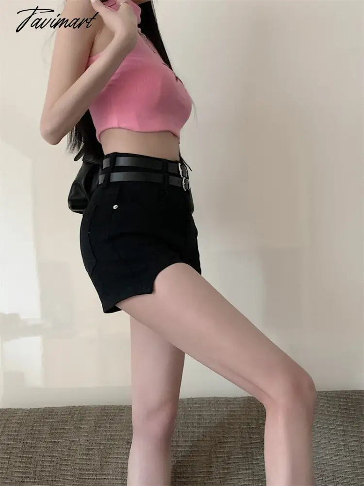 Women' Clothing American Denim Self Cultivation Shorts Design Hot Pants Double Waistband Loose Sexy Small Straight Leg Pants
