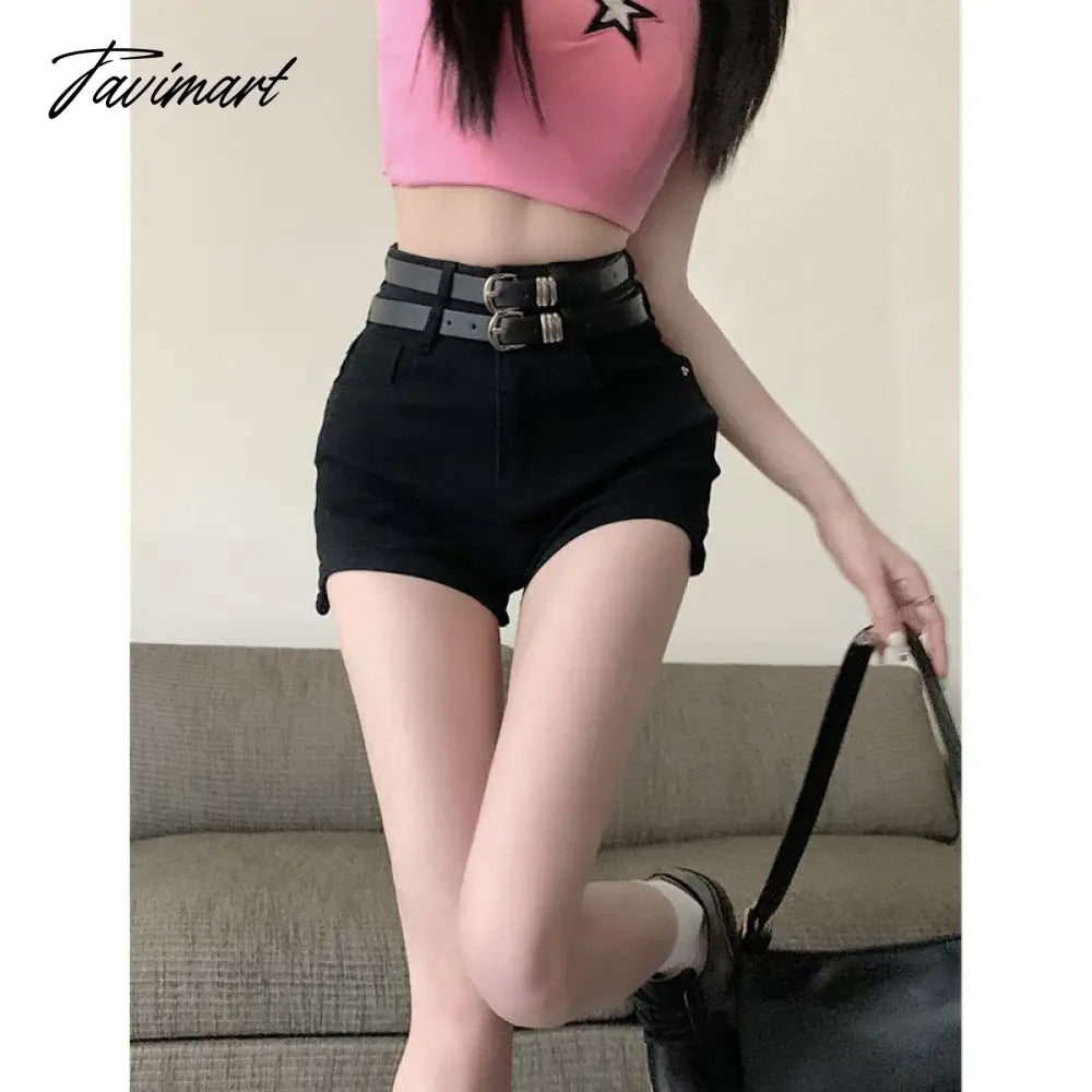 Women' Clothing American Denim Self Cultivation Shorts Design Hot Pants Double Waistband Loose Sexy Small Straight Leg Pants
