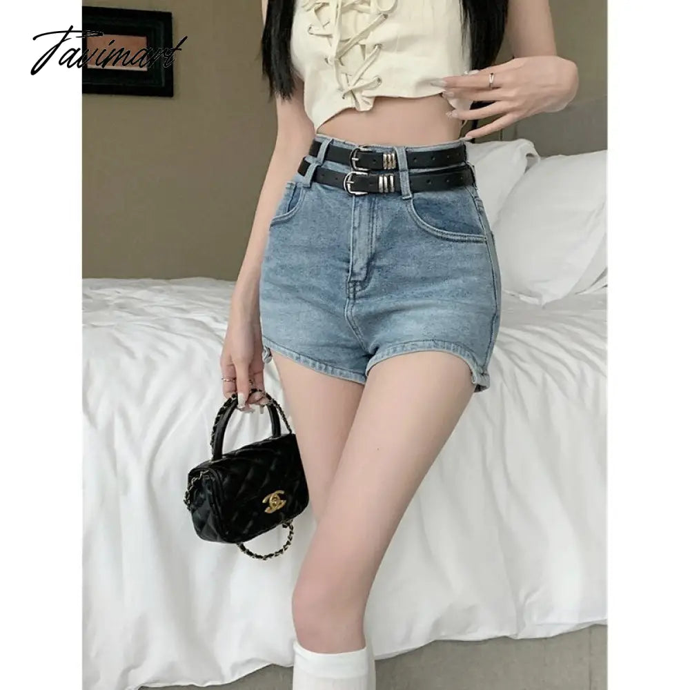 Women' Clothing American Denim Self Cultivation Shorts Design Hot Pants Double Waistband Loose Sexy Small Straight Leg Pants