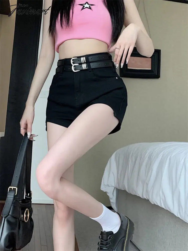 Women' Clothing American Denim Self Cultivation Shorts Design Hot Pants Double Waistband Loose Sexy Small Straight Leg Pants