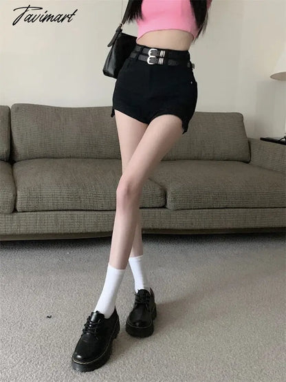 Women' Clothing American Denim Self Cultivation Shorts Design Hot Pants Double Waistband Loose Sexy Small Straight Leg Pants