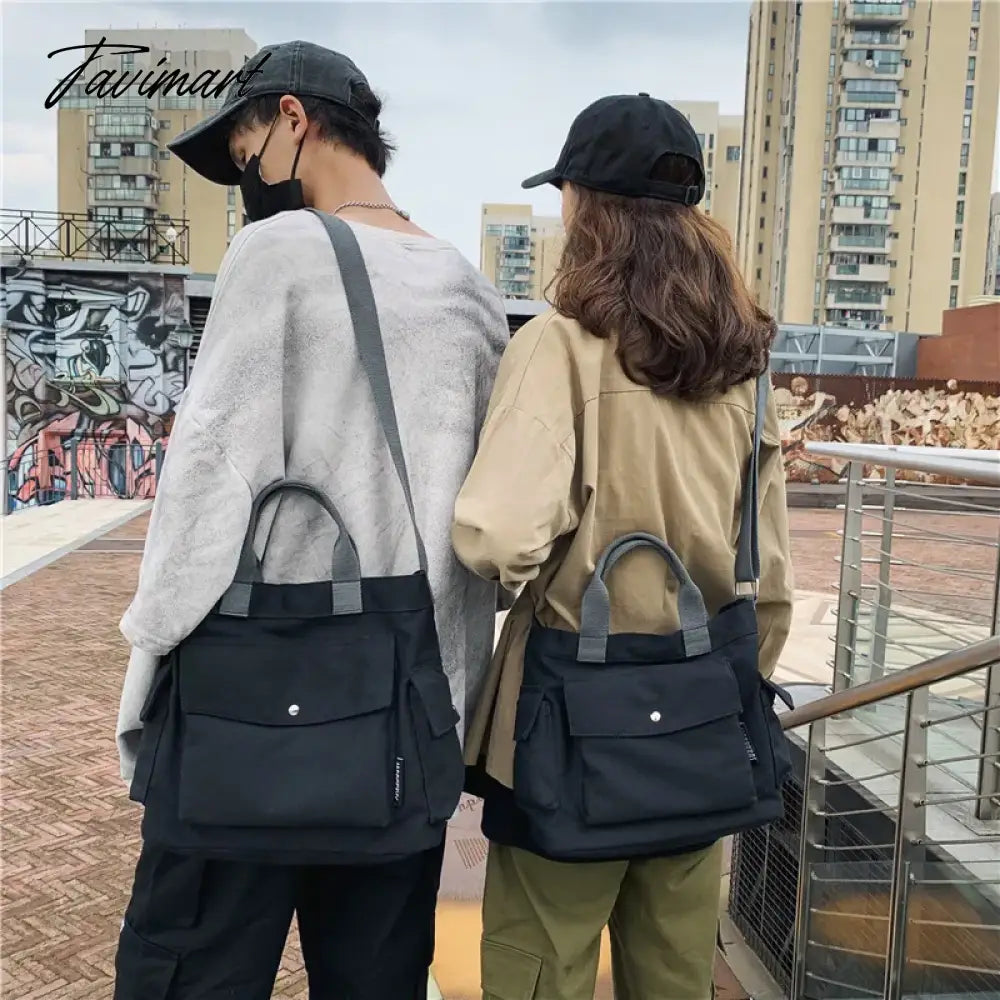 Women Cotton Canvas Messenger Bags Tote Magnetic Buckle Shopping Bag Travel Handbag With Adjustable Shoulder Strap
