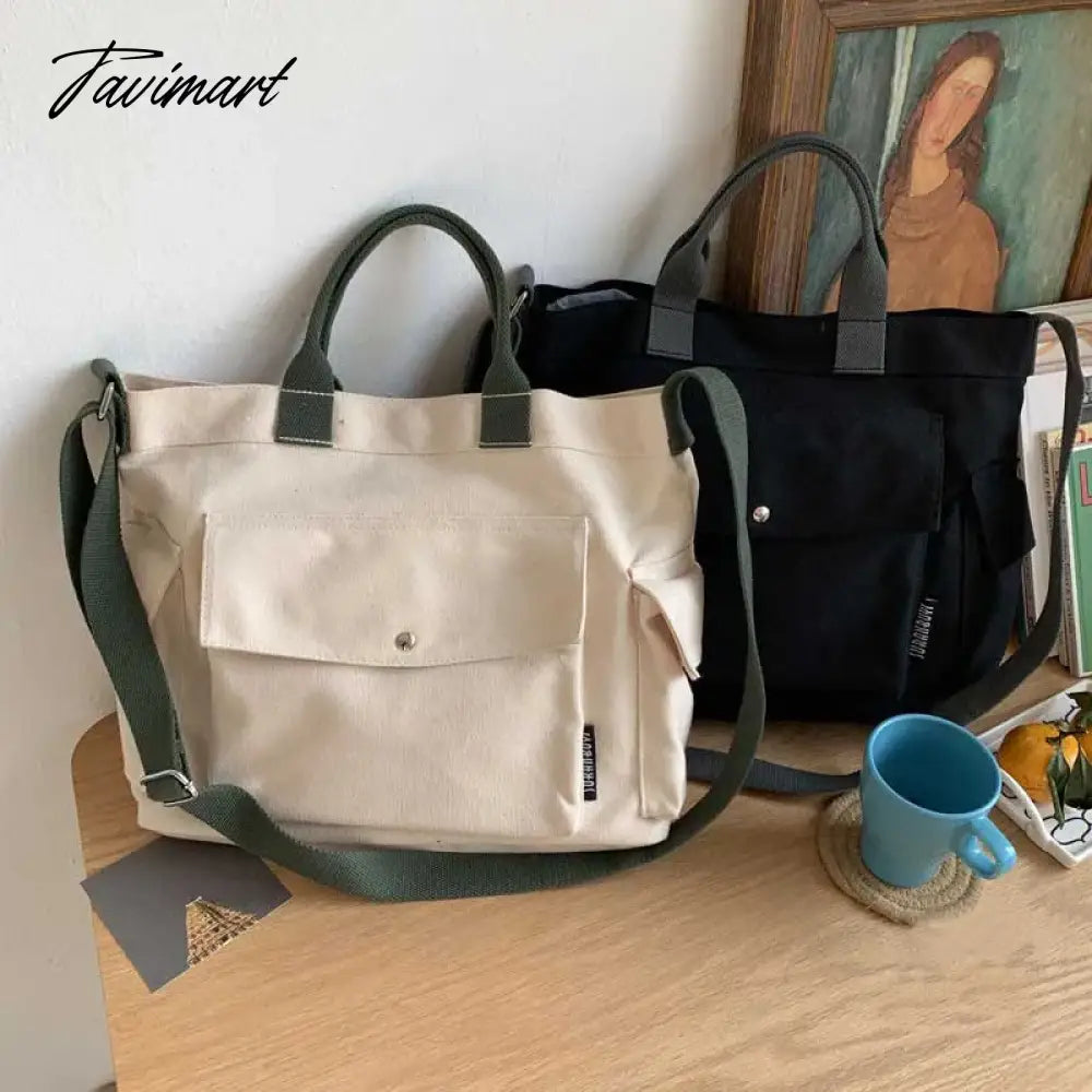 Women Cotton Canvas Messenger Bags Tote Magnetic Buckle Shopping Bag Travel Handbag With Adjustable Shoulder Strap