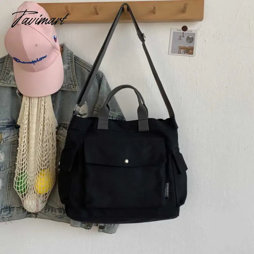Women Cotton Canvas Messenger Bags Tote Magnetic Buckle Shopping Bag Travel Handbag With Adjustable Shoulder Strap