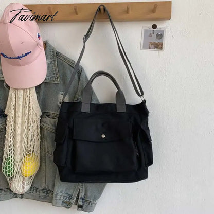 Women Cotton Canvas Messenger Bags Tote Magnetic Buckle Shopping Bag Travel Handbag With Adjustable Shoulder Strap