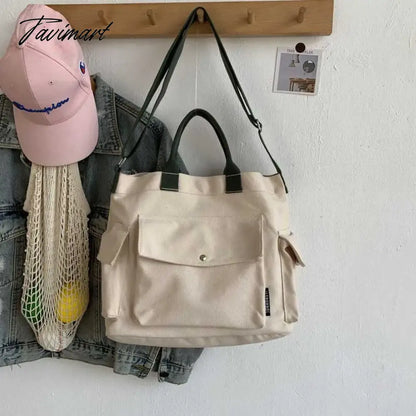 Women Cotton Canvas Messenger Bags Tote Magnetic Buckle Shopping Bag Travel Handbag With Adjustable Shoulder Strap