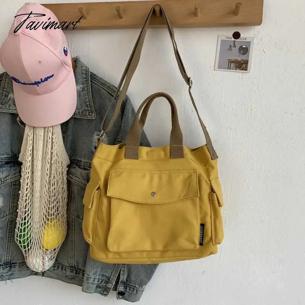 Women Cotton Canvas Messenger Bags Tote Magnetic Buckle Shopping Bag Travel Handbag With Adjustable Shoulder Strap