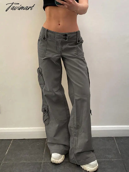 Women Denim Cargo Pants Autumn Vintage Harajuku Casual Long Pants Y2K Trousers Solid Packets Straight Sweatpants