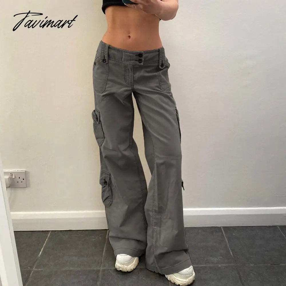 Women Denim Cargo Pants Autumn Vintage Harajuku Casual Long Pants Y2K Trousers Solid Packets Straight Sweatpants