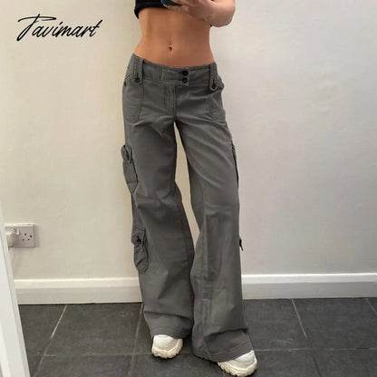Women Denim Cargo Pants Autumn Vintage Harajuku Casual Long Pants Y2K Trousers Solid Packets Straight Sweatpants