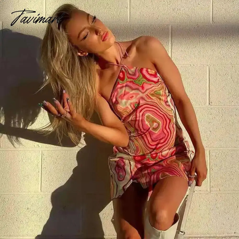 Women Dress V Neck Print Sexy Backless Bodycon Party Sleeveless Summer Halter Mini Dresses Women Fashion Streetwear Elegant