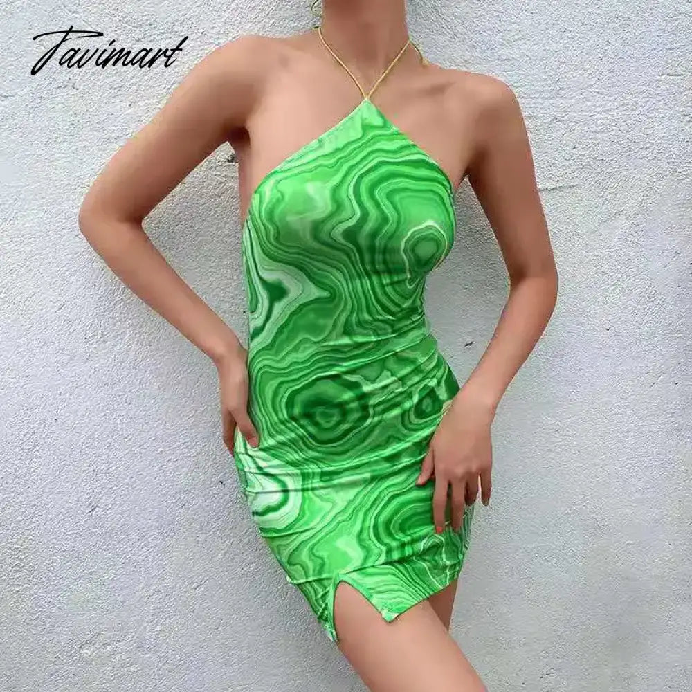 Women Dress V Neck Print Sexy Backless Bodycon Party Sleeveless Summer Halter Mini Dresses Women Fashion Streetwear Elegant