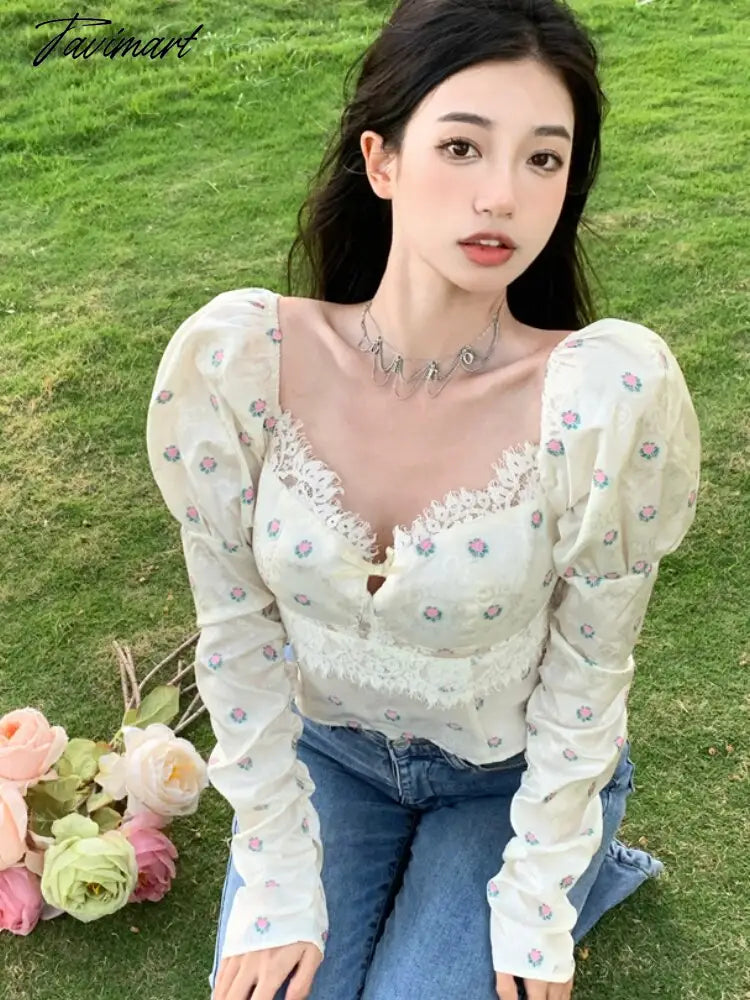 Women Elegant Bodycon Chic Mini Tops Beach Sexy Party Floral Blouse Female Lace Korean Boho Holiday Chiffon Blouse Summer