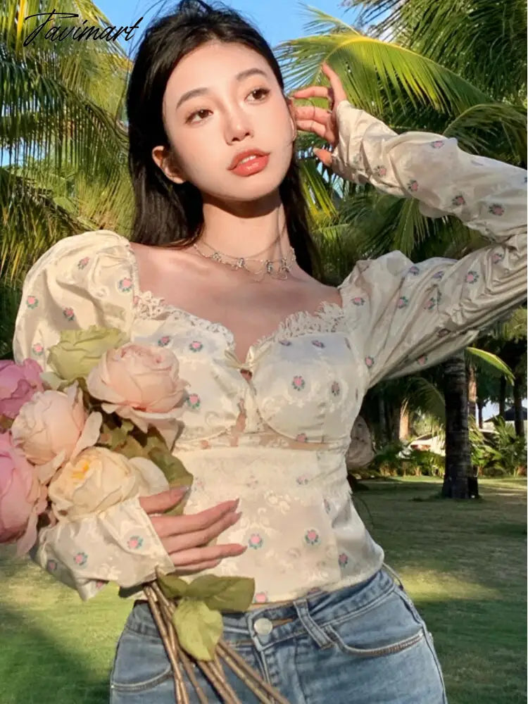 Women Elegant Bodycon Chic Mini Tops Beach Sexy Party Floral Blouse Female Lace Korean Boho Holiday Chiffon Blouse Summer