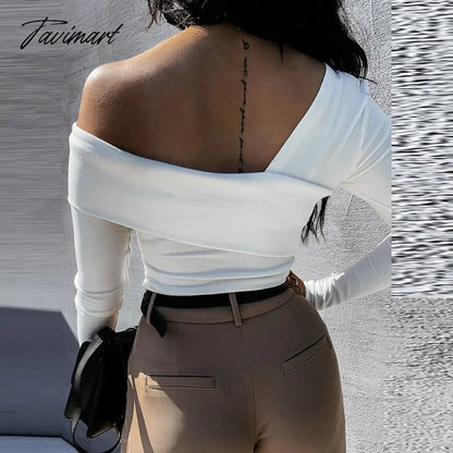 Women Elegant Solid Autumn Pullover Blouse Sexy V-neck Off Shoulder Full Sleeve Top Office Lady Slim Fit Streetwear Casual Shirt