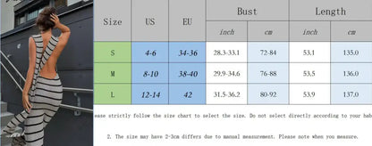 Women Elegant Striped Backless Knitted Maxi Dress Bodycon Sleeveless Split Dress Party Evening Culb Female Street Vestidos