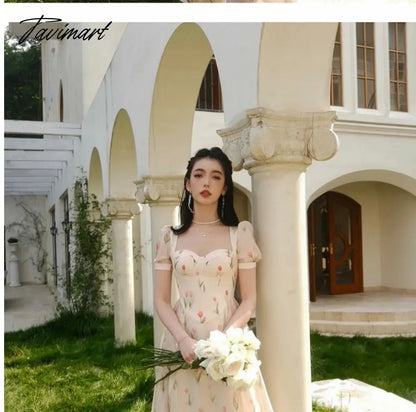 Women Elegant Summer Floral Print Holiday Beach Dress Suqare Collar Midi Dress Patchwork Prom Dress vestido casamento mulher