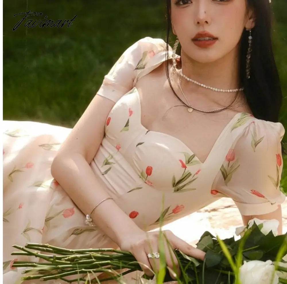 Women Elegant Summer Floral Print Holiday Beach Dress Suqare Collar Midi Dress Patchwork Prom Dress vestido casamento mulher
