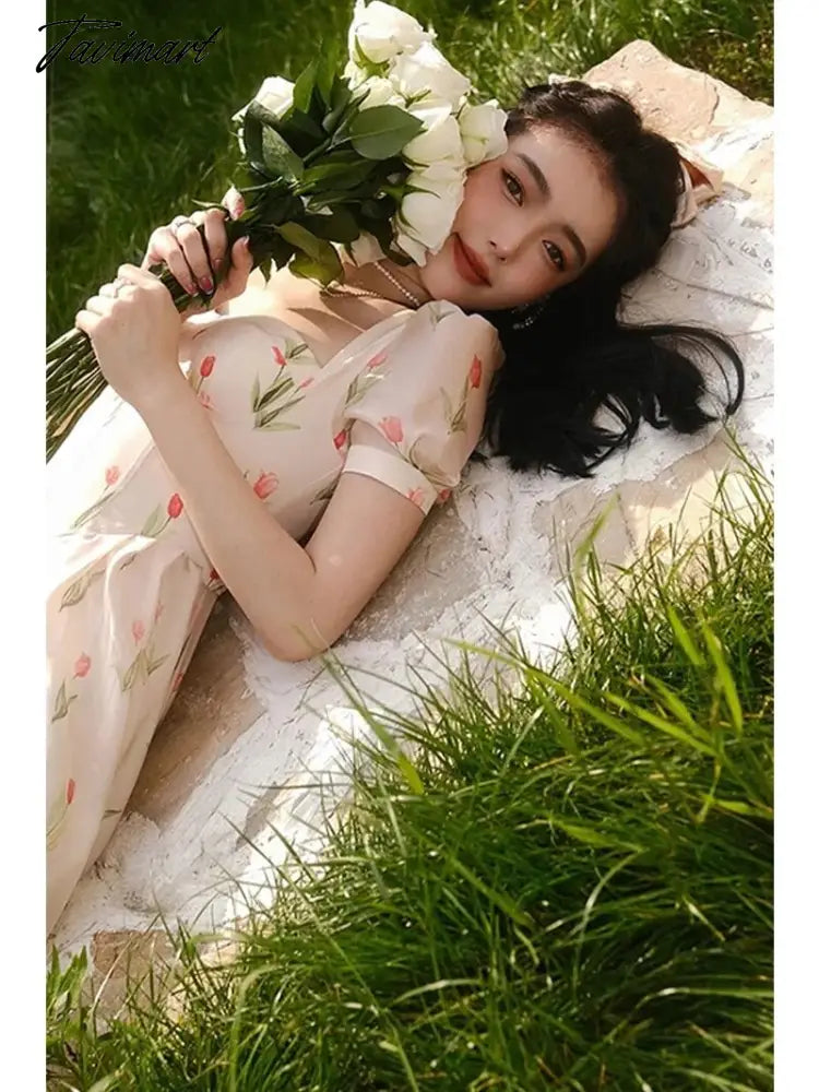 Women Elegant Summer Floral Print Holiday Beach Dress Suqare Collar Midi Dress Patchwork Prom Dress vestido casamento mulher