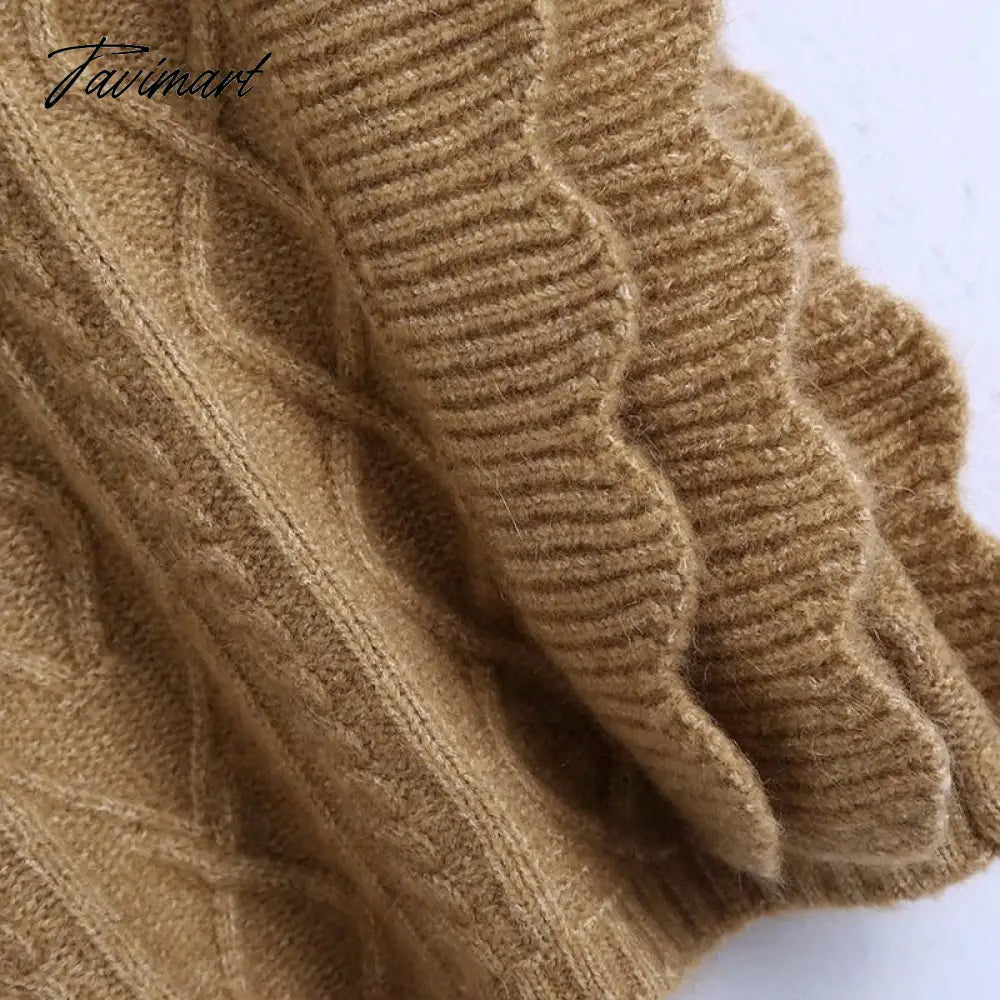 Women Elegant Twist Ruffle Trims Armhole Cable Knitted Sweater Vest Vintage Chaleco Mujer Female Waistcoat Chic Top